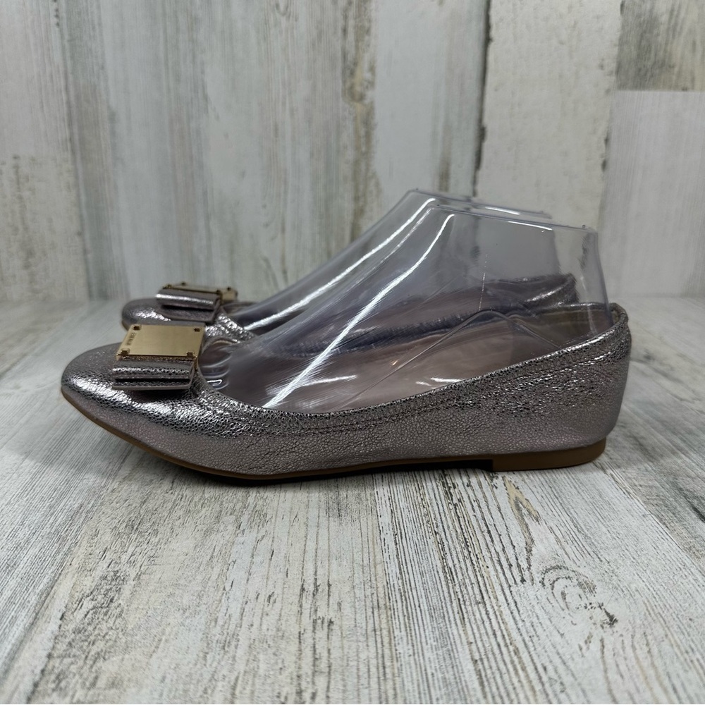 Cole Haan Tali  ‎ Leather Slip On Leather Bow Ballet Flats Metallic Pewter #100